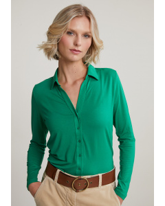 Green buttoned V-neck T-shirt