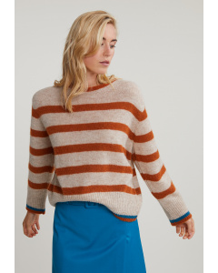 Orange/beige striped round neck sweater