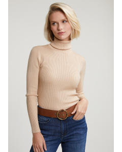 Beige ribbed roll neck sweater