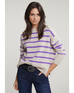 Beige/purple striped lambswool sweater