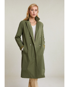 Khaki belted buttoned trenchcoat