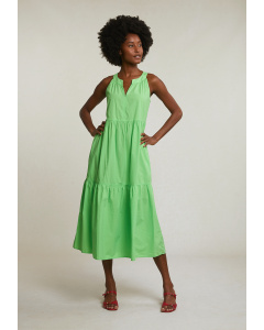 Green sleeveless V-neck dress