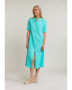 Jadegroene katoen-linnen geknoopte lange jurk