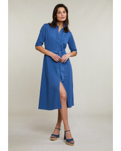 Blue buttoned polo dress 3/4 sleeves