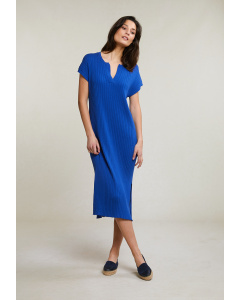 Blauwe geribde mouwloze jurk