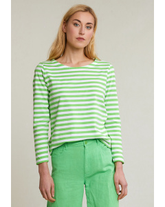 Ecru/groen gestreepte T-shirt lange mouwen