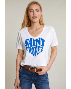 Off white/blue fantasy T-shirt short sleeves