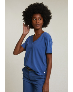 Blue basic V-neck T-shirt short sleeves