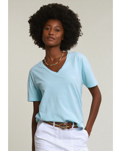 Turquoise basic V-neck T-shirt short sleeves