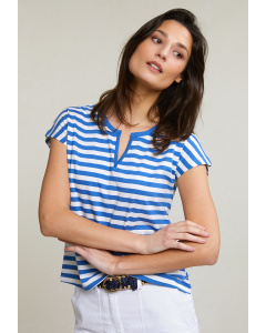 Blue/white striped V-neck T-shirt