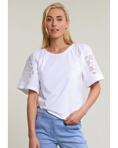 White T-shirt embroidered short sleeves