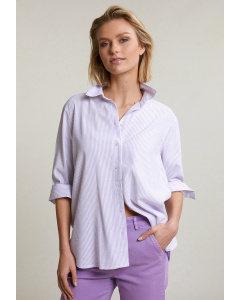 Purple/white long striped buttoned blouse