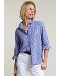 Blauw/wit gestreepte geknoopte blouse lange mouwen