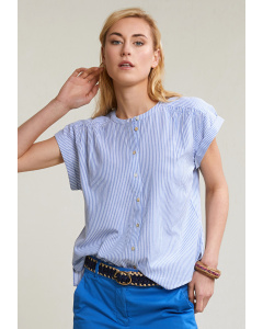 Blue/white striped buttoned blouse