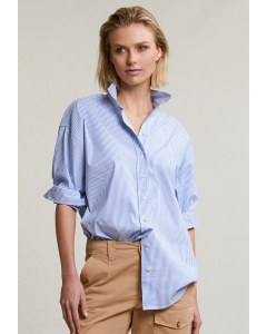 Blauw/wit wijde geknoopte gestreepte blouse