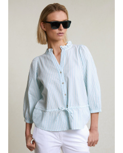Green/white striped buttoned blouse elbow sleeves