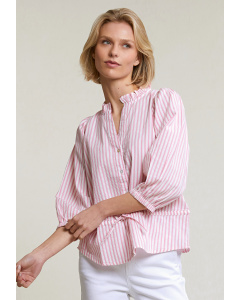 Pink/white striped buttoned blouse elbow sleeves