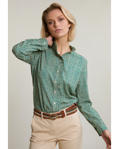 Green/beige ruffled fantasy blouse