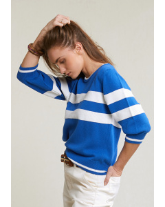 Blue/white striped crew neck sweater 3/4 sleeves