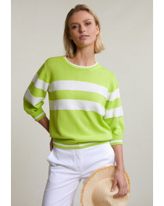 Green/white striped crew neck sweater 3/4 sleeves