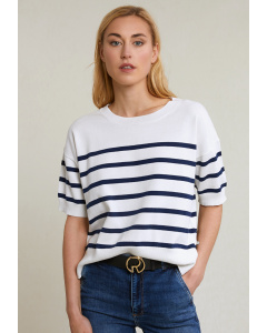 Off white/indigo striped sweater short sleeves