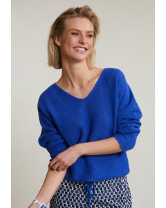 Blue alpaca-virgin wool V-neck sweater
