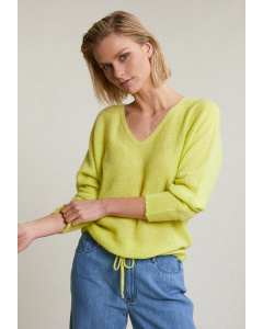 Yellow alpaca-virgin wool V-neck sweater
