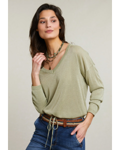 Green metallic V-neck sweater long sleeves