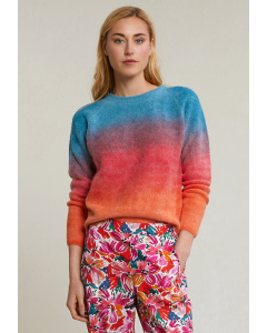 Blue/orange alpaca-virgin wool gradient sweater
