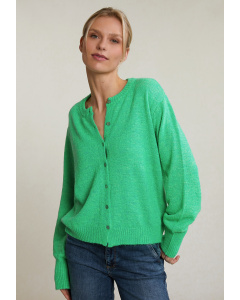 Green mix buttoned crew neck cardigan