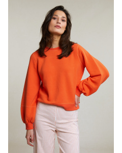 Orange crew neck fleece sweater
