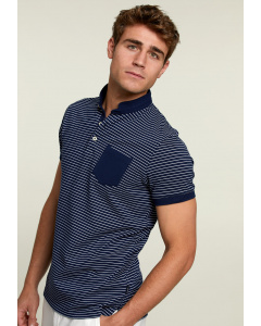Slim fit striped cotton polo navy