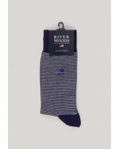 Katoenen gestreepte sokken navy/lt grey mix