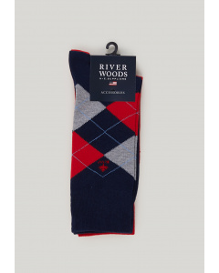 Katoenen 2-paar sokken navy/rood