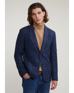 Checked virgin wool-cashmere blazer blue/brown