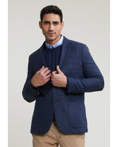 Slim fit virgin wool blazer 2-buttons blue