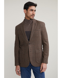 Checked virgin wool-cashmere blazer brown