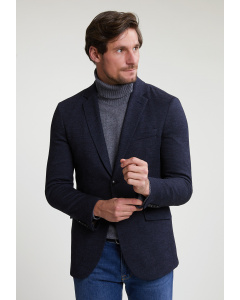 Slim fit uni virgin wool-cotton blazer grey