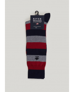Long striped cotton socks admiral/ dark red