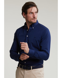 Custom fit effen katoenen hemd oriental blue