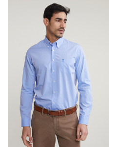 Custom fit effen hemd met zak blauw