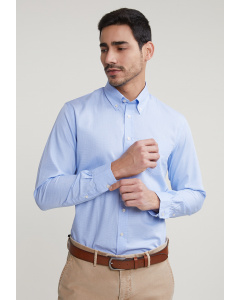 Regular fit geruit hemd met zak blauw/wit