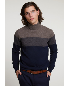 Custom fit wool-cashmere roll neck sweater dk croissant mix