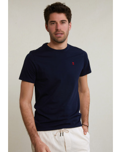 T-shirt ajusté basique coton pima col rond navy