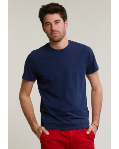 T-shirt ajusté basique coton pima col rond oxford blue mix
