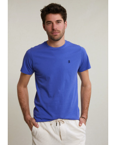 T-shirt ajusté basique coton pima col rond reef blue