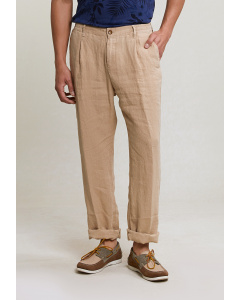 Fancy linen pants elastic waist taupe
