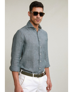 Custom fit linen shirt khaki