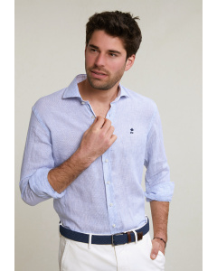 Custom fit striped linen shirt blue/white