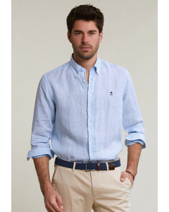 Custom fit checked linen shirt blue/white